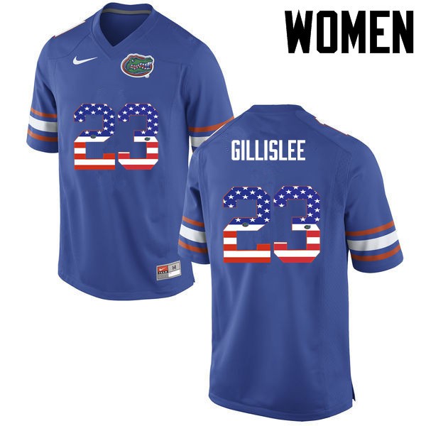 Florida Gators Women #23 Mike Gillislee College Football Jersey USA Flag Fashion Blue